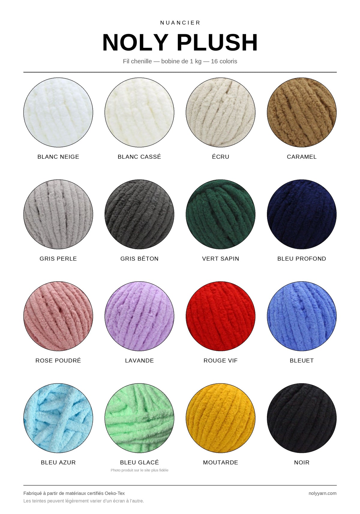 Nuancier des coloris de fil chenille velours — Noly Yarn